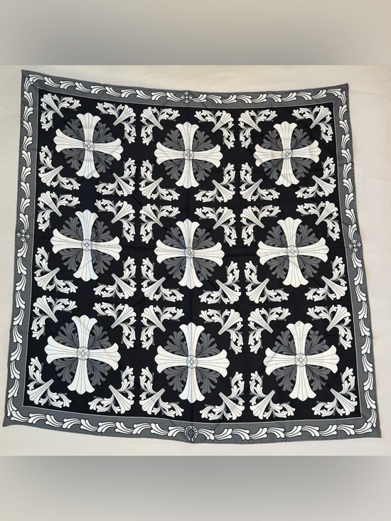 Chrome Hearts Accessories - CHROME HEARTS ‘Black Grey White’ Ceiling Silk Scarf